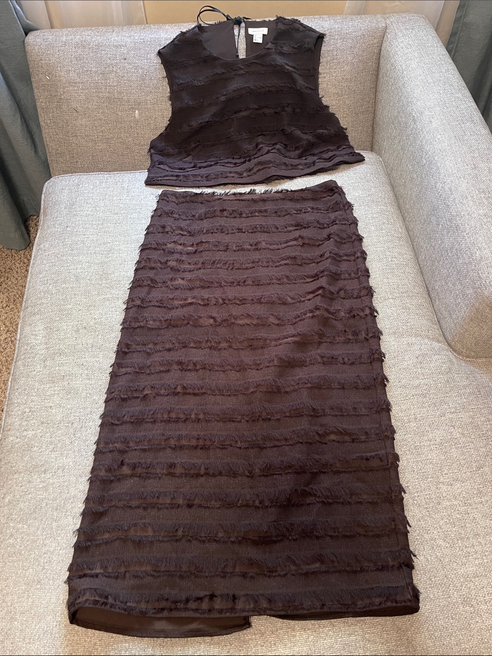 H&M sleeveless Brown Textured Midi Skirt and Top- matching set
